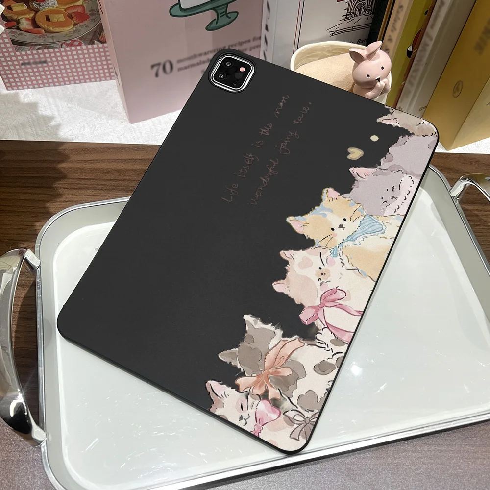 Vintage Cute Bow Kitten Print Straight Edge Matte Tablet Case For Samsung Galaxy Tab S9 S10 S11 S12 Ultra S12 Plus A9 A11 Cover