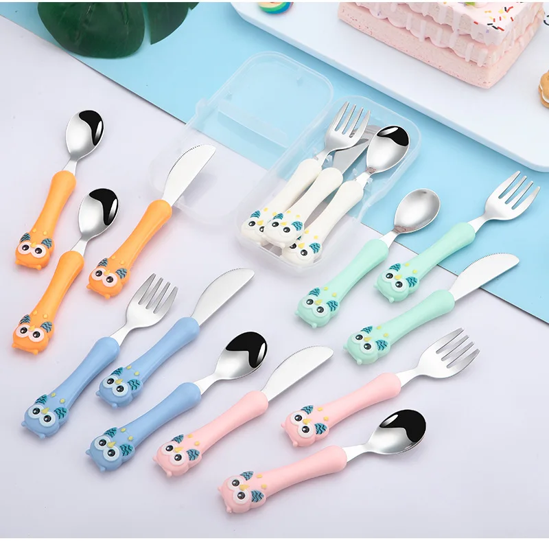 3pcs Children Spoon Forks Box Kids Stainless Steel Kids Cutlery Portable Baby Feeding Utensils Baby Spoons Baby Tableware Set