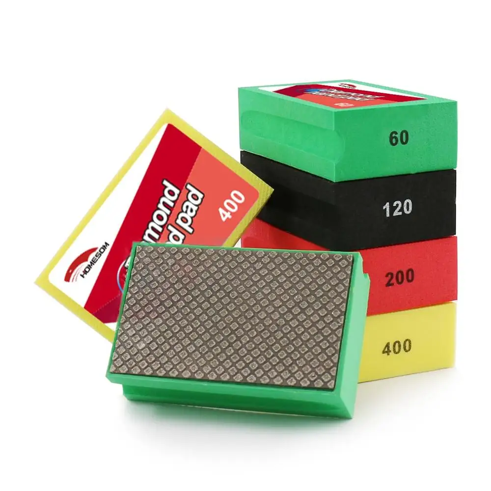 Diamond Hand Polishing Pads Foam Back Sanding Blocks Ceramics Glass Tile Concrete Stone Marble Granite 4pcs Grit 60 120 200 400