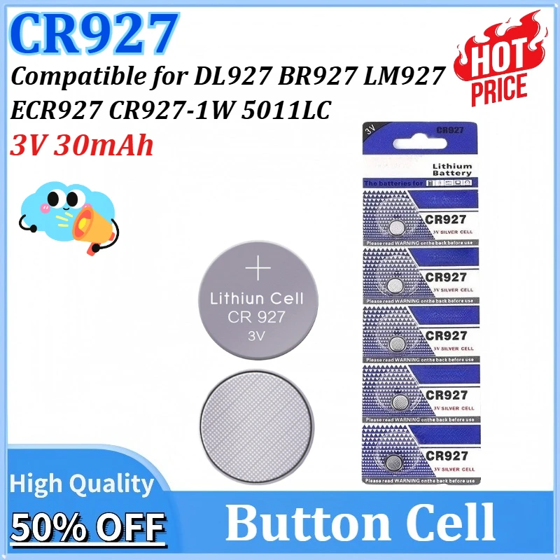 

5-100PCS CR927 3V 30mAh Battery DL927 BR927 LM927 ECR927 CR927-1W 5011LC Button Coin Cel for Watch Toys Clock Remote Control