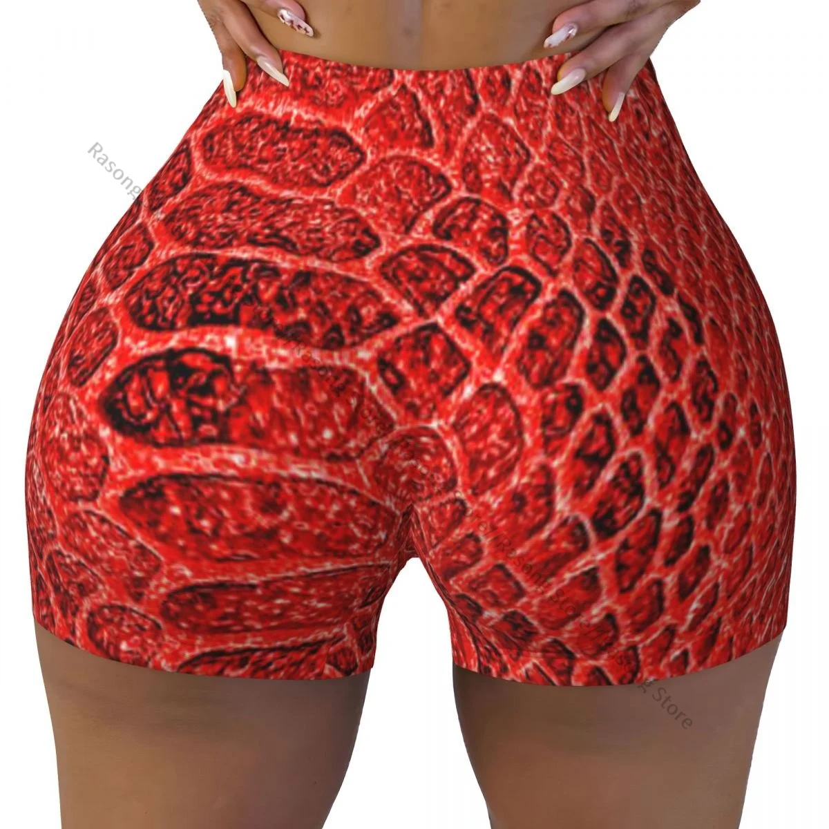 Sexy tight hip sports shorts Red Snake Skin fitness women\'s comfortable yoga shorts