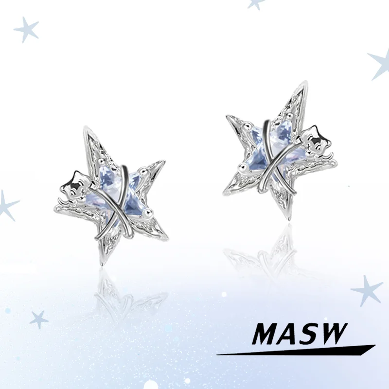 

MASW Original Design Luxury Temperament Blue Color Star Stud Earrings For Women Party Gifts Fashion Jewelry Accessories