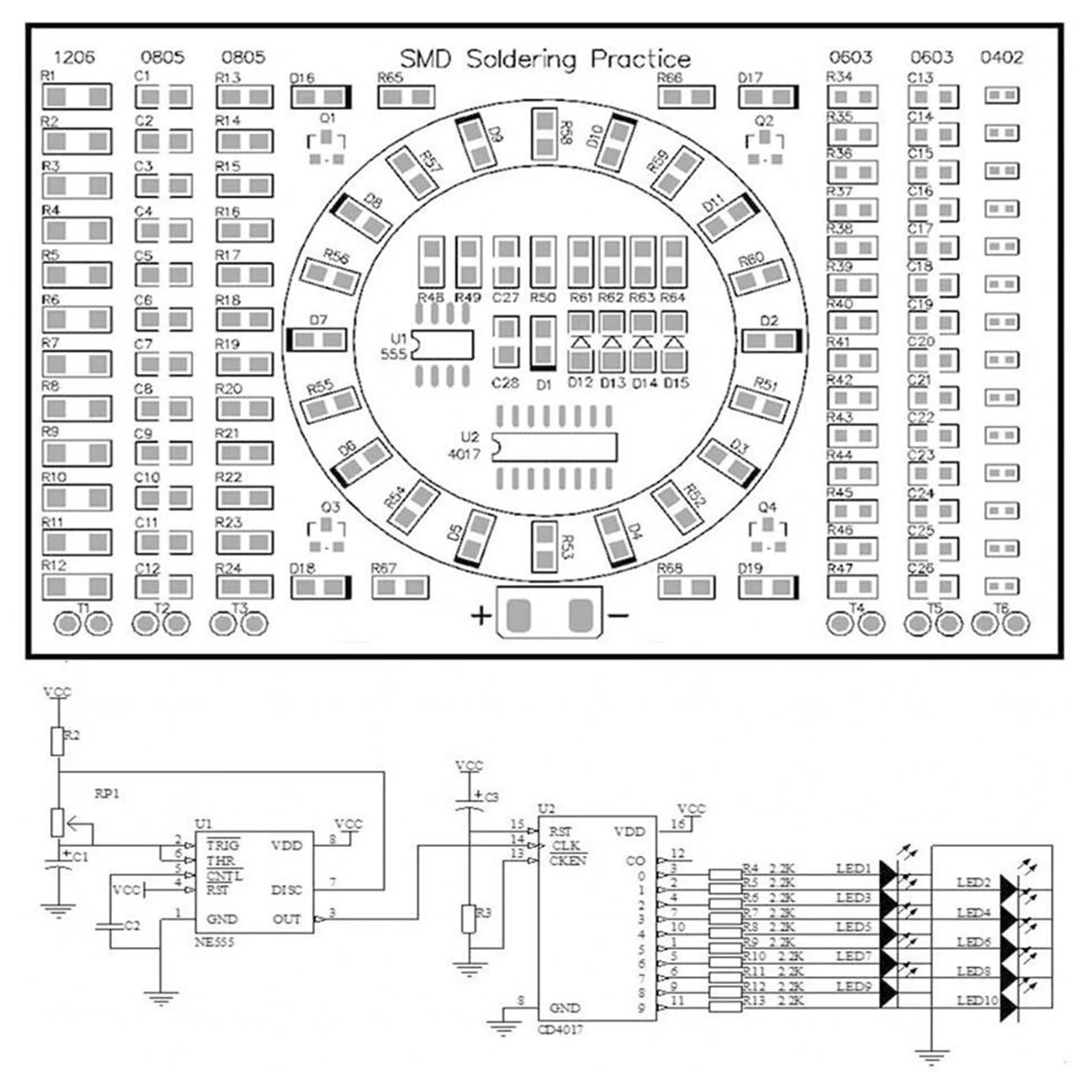 Löt praxis dreiteiliges Set SMD-Leiterplatte LED elektronische SMT-Komponente DIY PCB-Kit Projekt Werkzeuge Grund lötkit