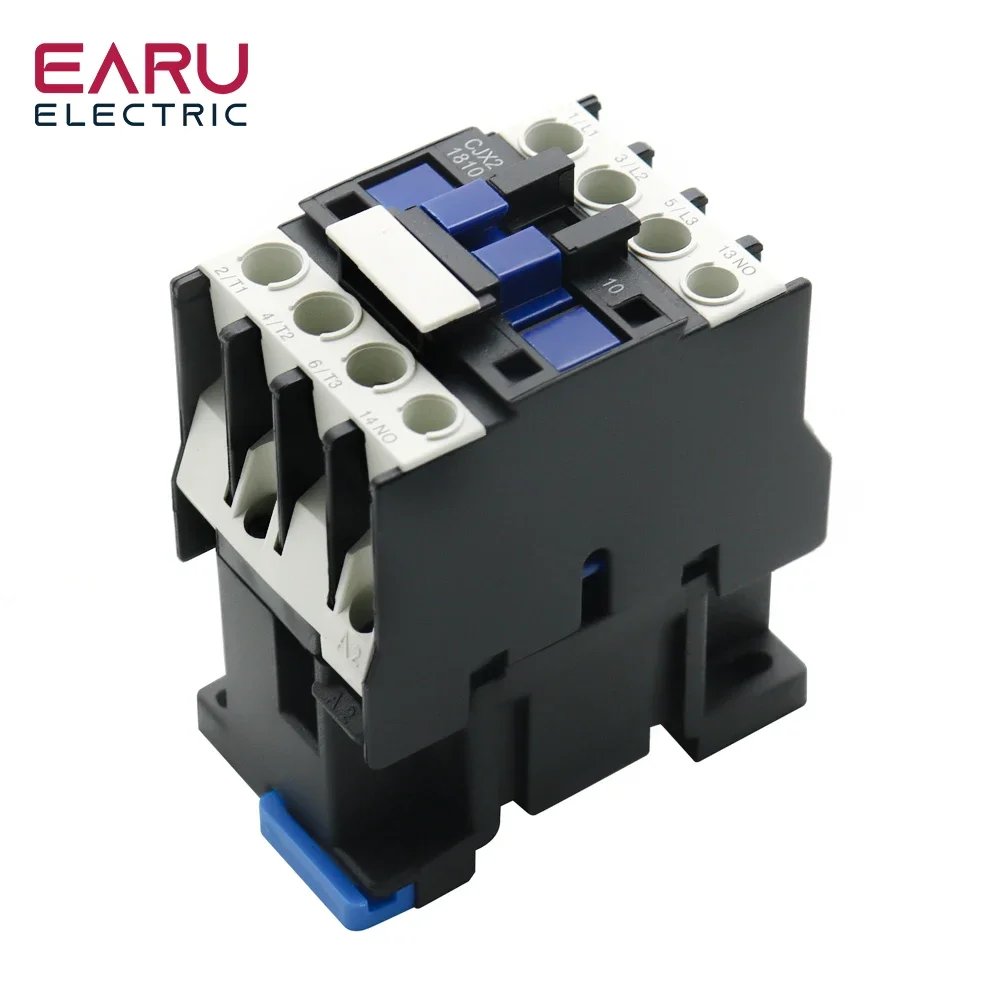 CJX2-1810 LC1 AC Contactor 18A 3 Phase 3-Pole NO Coil Voltage 380V 220V 110V 36V 24V 50/60Hz Din Rail Mounted 3P+1NO Normal Open