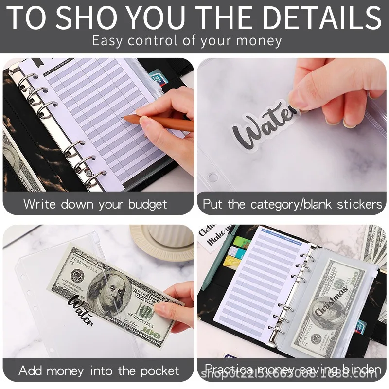 1pcs Loose Leaf Cash Budget Notebook PU Leather Money Saving Binder Waterproof Financial Planner Wallet Saving Challenge Book view 5