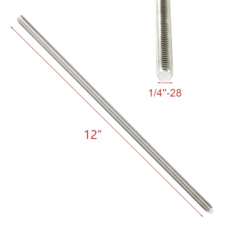 قضيب ملولب بالكامل من الفولاذ المقاوم للصدأ مقاس 1 4 بوصة 28 خيط مقاس 12 بوصة طول خيوط اليد اليمنى 4 قطع