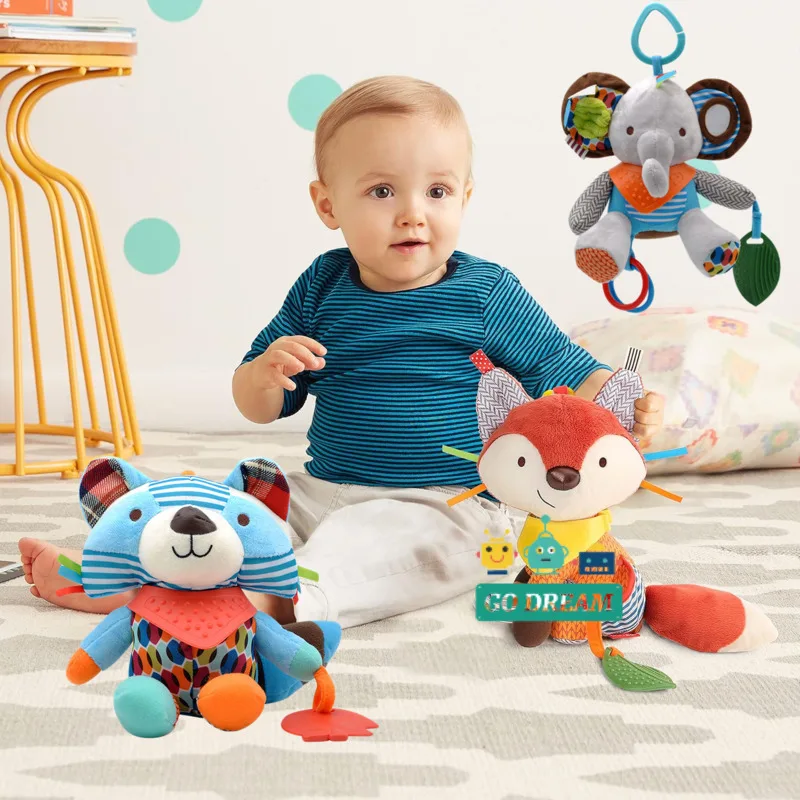 

Baby Plush Rattle Toy Cartoon Animal Handbells Infant Bed Stroller Crib Hanging With Teether Educational Toys Sensory Doll Gift