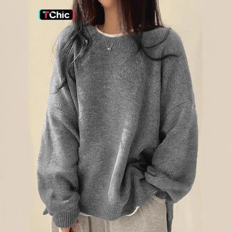 

Men's Knitted Knitwear oulder Drop Women's Slit Hem Ciwalk Collar Nine Sve Length Thiened Winter Faion