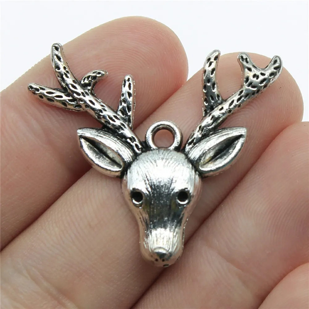 WYSIWYG 5pcs 31x36mm Pendant Reindeer Deer Christmas Charm Pendants For Jewelry Making Antique Silver Color