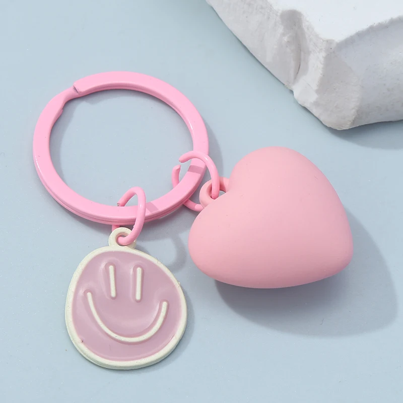 Cute Heart Keychains Pink Smile Love Romantic Key Rings Good Gift For Women Girlfriend Handbag Accessories DIY Handmade Jewelry