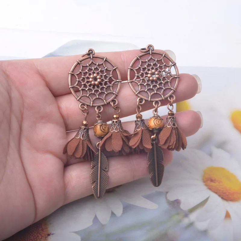 4 Stück Bohemian Herbst- und Winter-Stil Kaffee-Quasten-Ohrringe Traumfänger-Vogel-Stimmungsanhänger DIY Damen-Ohrringe Halskette – Detail 8