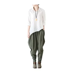 2024 Linen Pants Spring Summer Women Harem Pants Female Leisure Style Bloomers Loose Trousers Ladies' Causal Pants Cotton Capris
