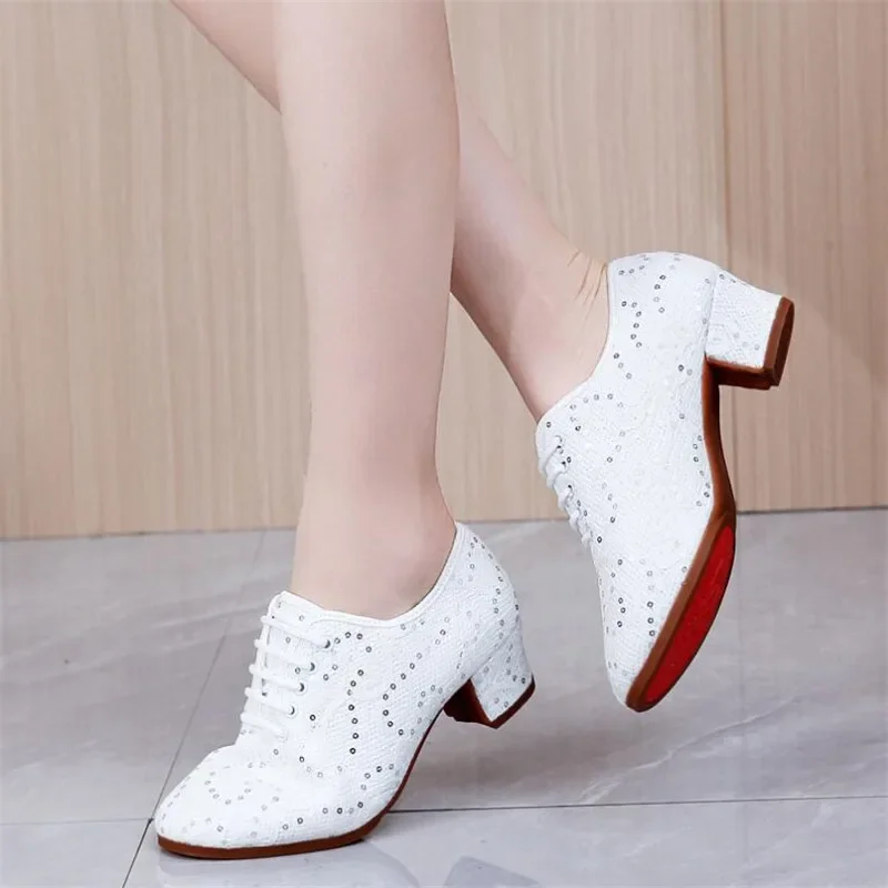 Dance Shoes Heel Mesh Women Jazz Salsa Latin Ballroom Training Shoes Ladies Girls Soft Sole Tango Modern Dancing Female Sneakers