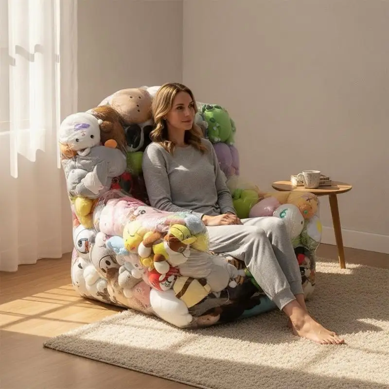Transparent Plush Toys Storage Chair Cover With Zipper Waterproof Large Capacity Doll Storage Bags Bean Bag Home Decoration