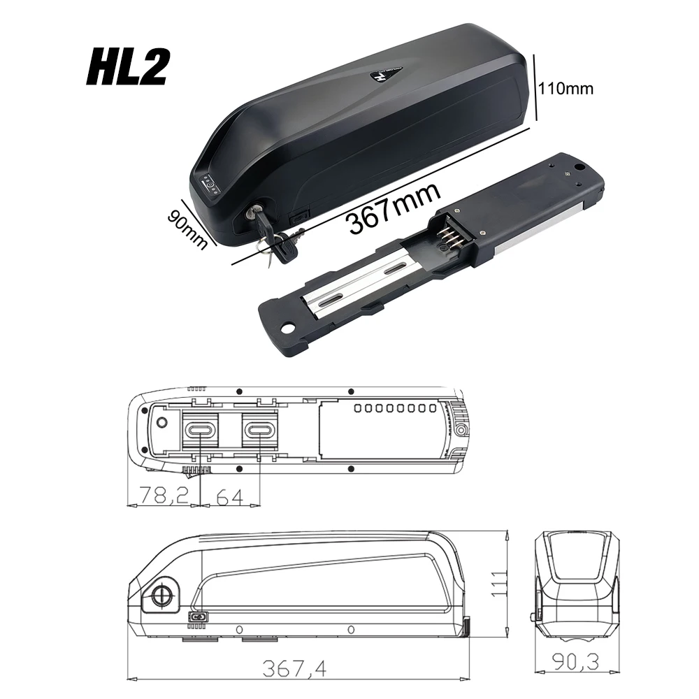 36V 48V Hailong Case for 52pcs 65pcs 80pcs 18650 Cells  Down Tube Battery Box 10S5P 10S6P 13S4P 13S5P with Cells holder