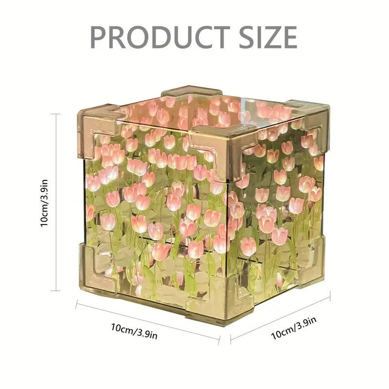 DIY Tulip Night Light Kit - 3D Cube Flower Design - Creative Gift for Girlfriend, Couples - Handmade Craft Decoration