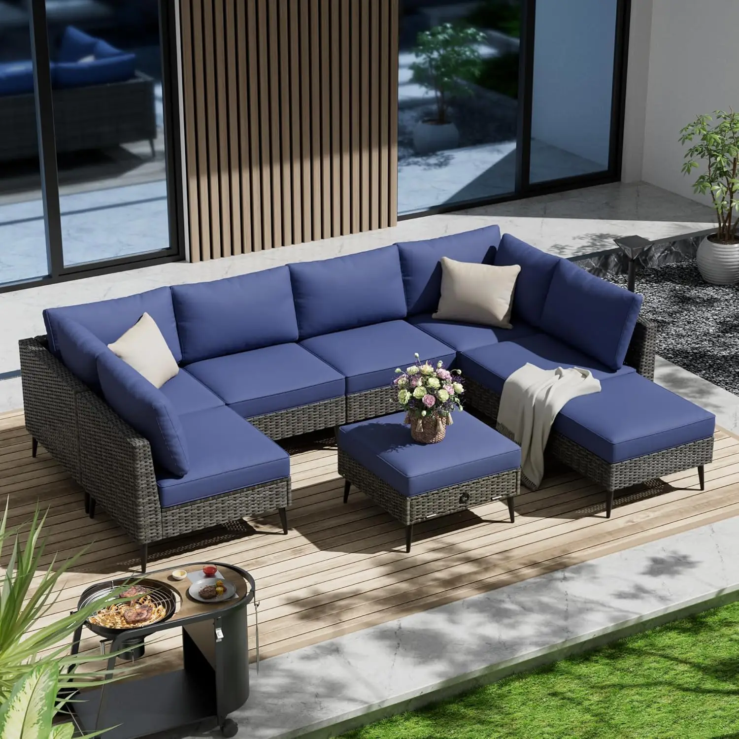 

Комплект садовой мебели из 8 предметов, всепогодный секционный диван из ротанга, наборы для бесед из ротанга, на заказ