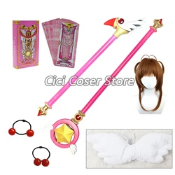 Anime Card Captor Sakura Kinomoto Cosplay Magic Wand Prop 45CM 85CM Halloween Party Roleplay Wings Cardcaptor Sakura Wigs