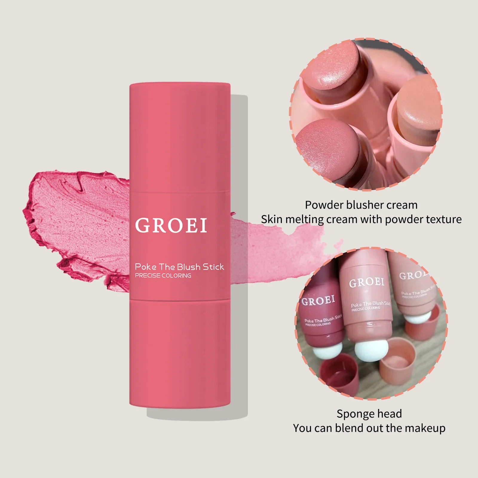 monochrome poederblusher lip- en wangblusher stick light natur Dubbel dual-use duurzaam mat natuurlijk rouge poeder Face Conto