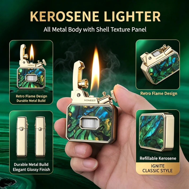 High‑Grade Men’s Metal Lighter, HONEST Grinding Wheel One‑key Ignition, Open Flame Structure,Stylish Premium Gift for Collection