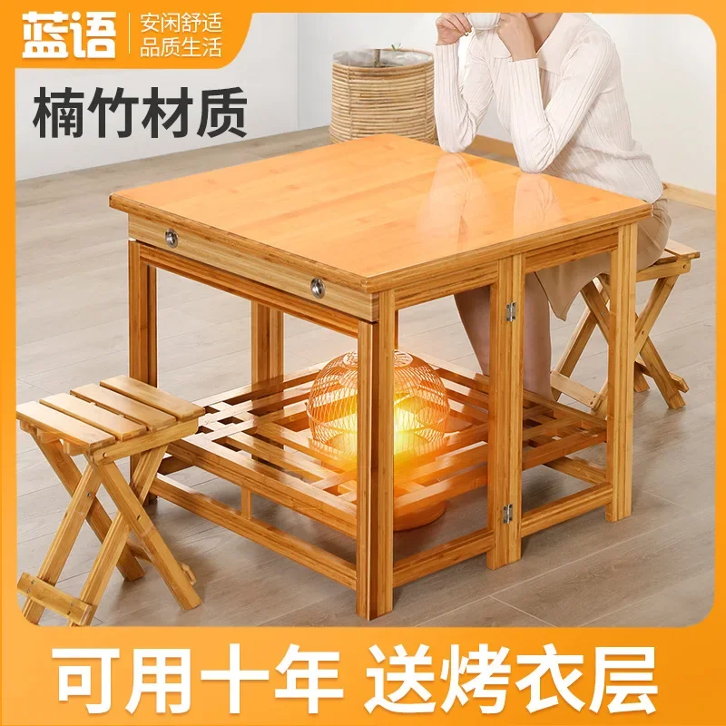 Household square multi-functional bamboo solid wood square heating table