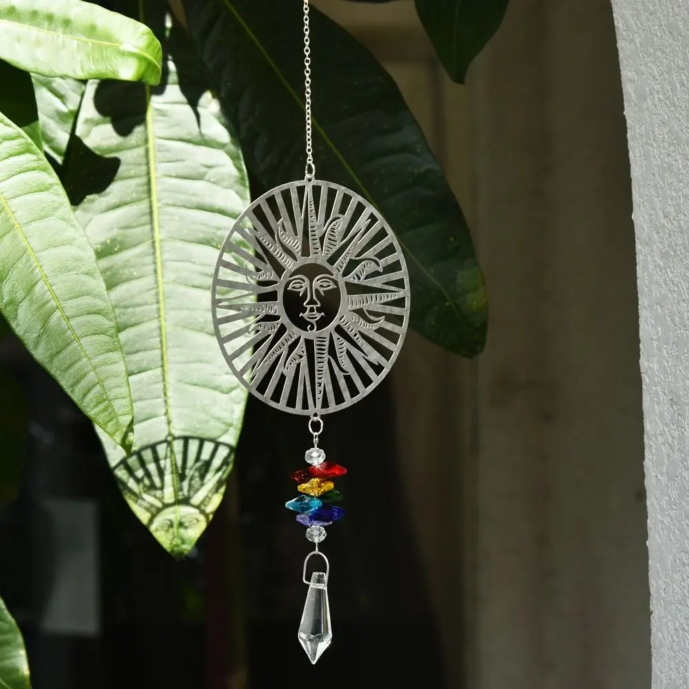 Hanging Crystal Wind Chimes Fairy Butterflies Stained Glass Window Drop Bell Aesthetic Landscape Sun Catcher Room Pendant Decor