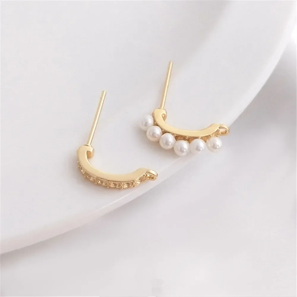 

14K Gold Plated C-shaped belt hanging 925 silver needle earrings diy sticky millet beads small pearl earrings accessories