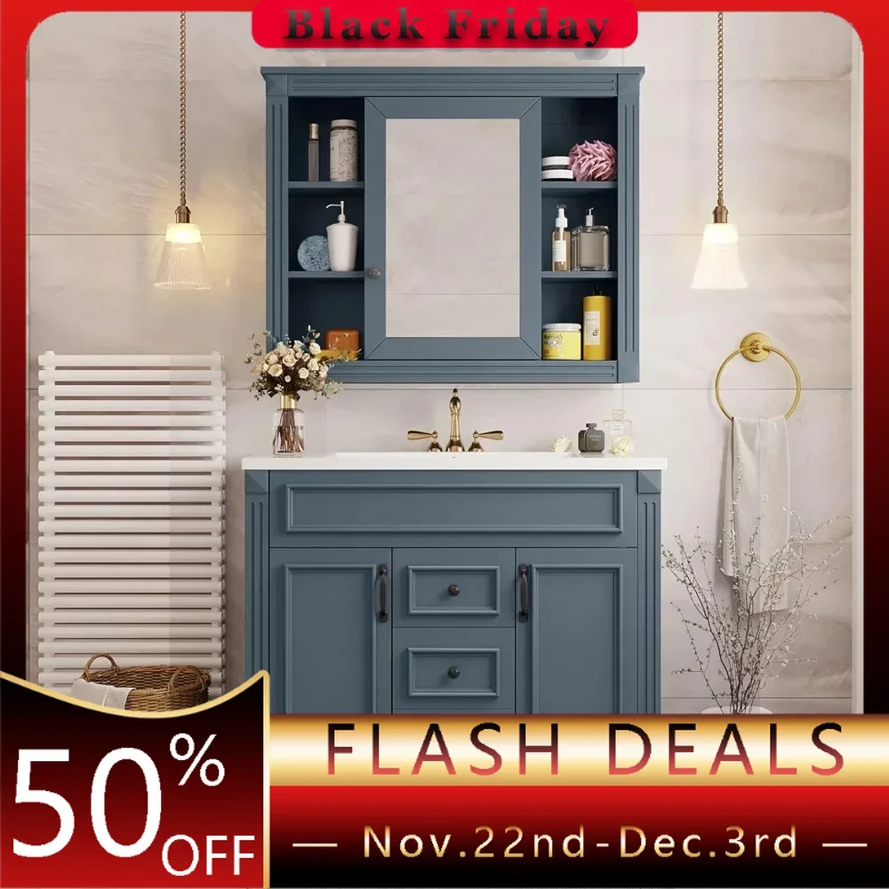 36” Bathroom Vanity with Sink, 36 inch Bathroom Vanity Cabinet with Matching Mirror Medicine Cabinet, Bathroom Storage Cabinet