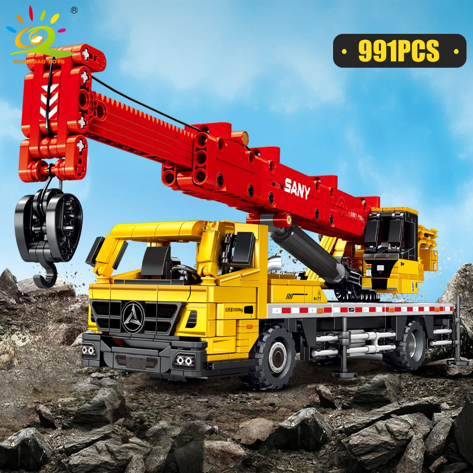 HUIQIBAO Engineering Truck Building Block Excavator Bulldozer Crane Car Brick City Construction Toy For Children Boy Adults Gift