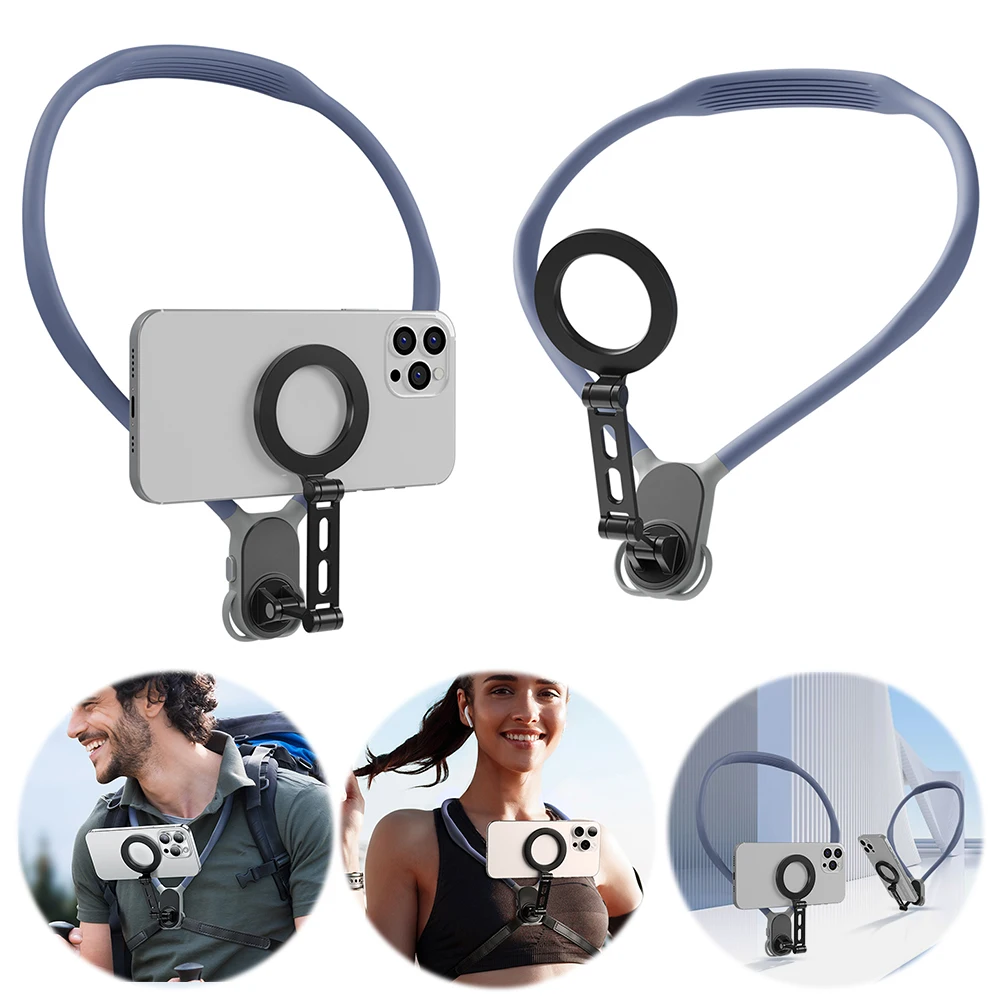 Silicone Magnetic Neck Mount Quick Release Hold Neck Cell Phone Holder POV Vlog Necklace Lanyard Holder Smart Phone Accessories