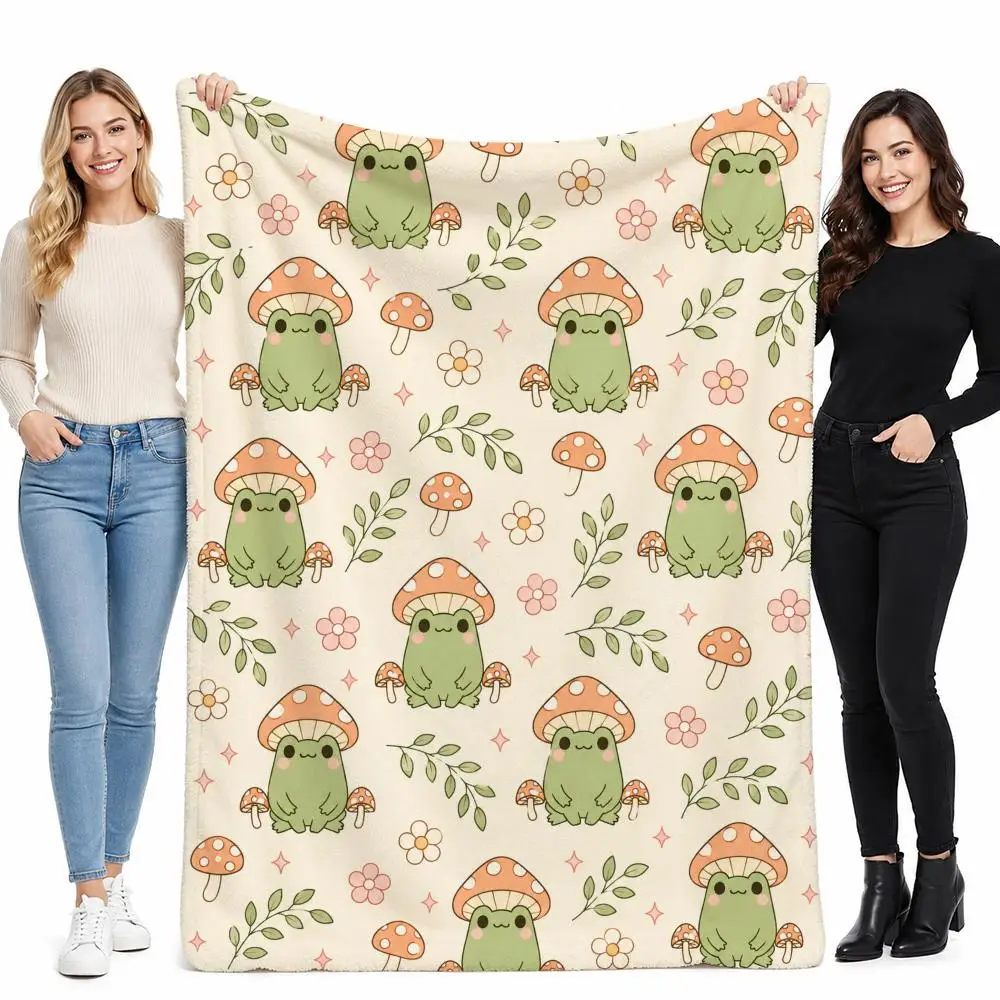 Frog Mushroom Gift for Girls Throw Soft Cozy Flannel Blanket for Couch Sofa Bed, Mid-Century Modern Art Lover Gift