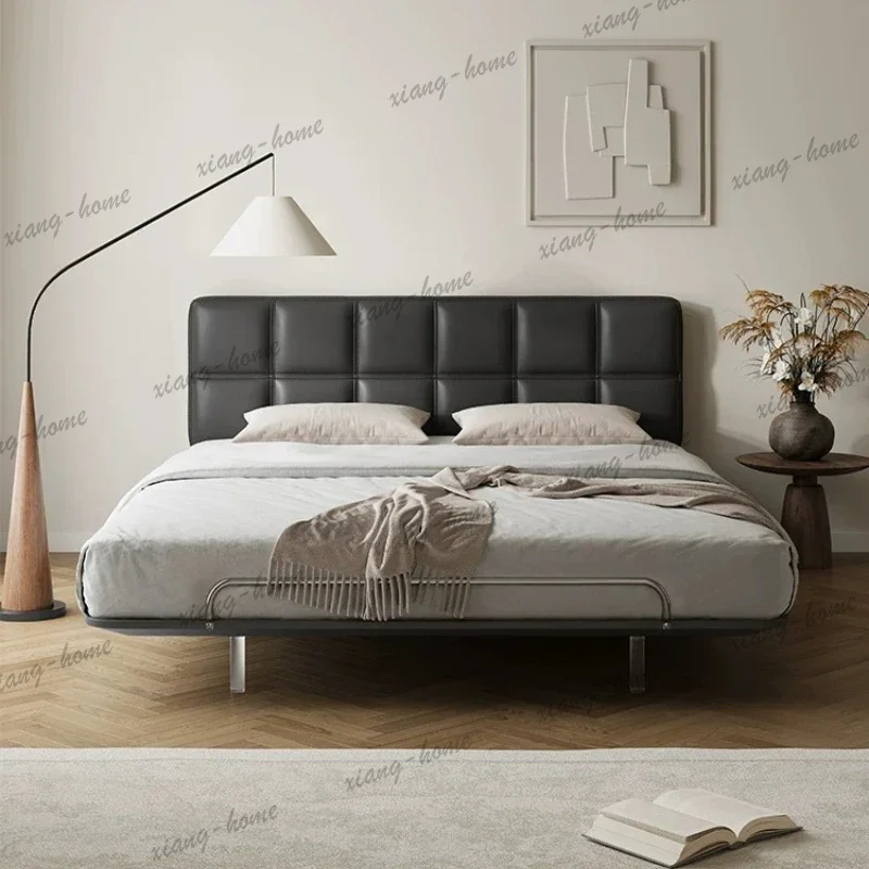 FG 180x200cm Italian Minimalist Floating Leather Bed Carbon Steel Frame with Slim Tufted Headboard for Master Bedroom furniture