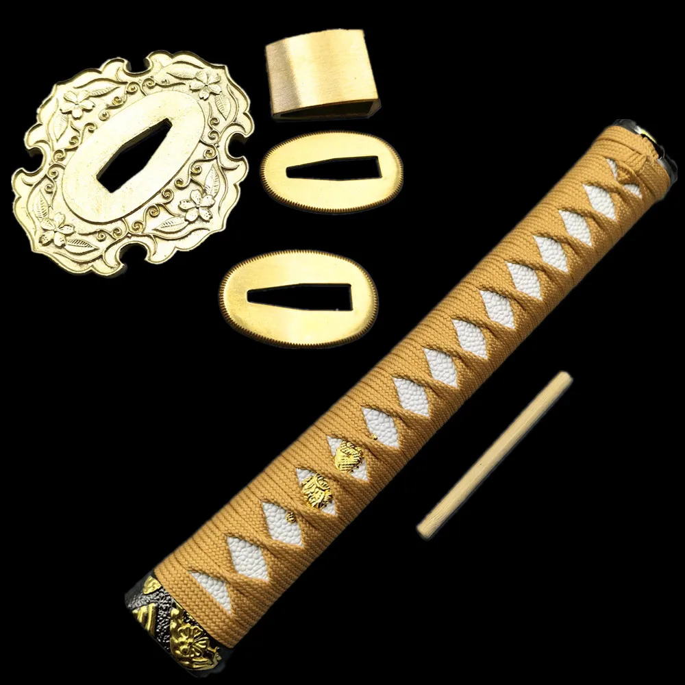 Японский набор, 26 см, ручка Tsuka, латунная резная фурнитура Tsuba Habaki Seppas для меча, самурая, катана, детали
