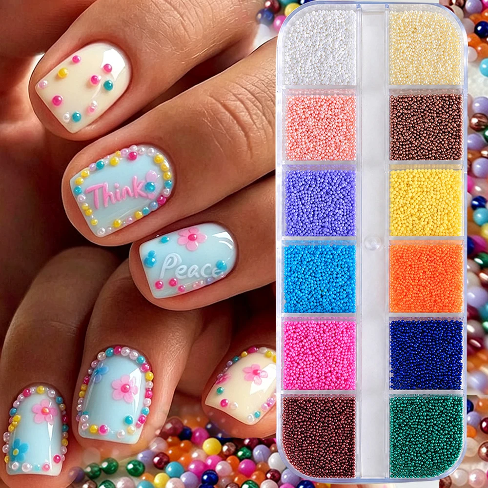 12Colors Macaron Micro Caviar Nail Art Beads Mixed White/Beige/Blue/Purple Mini Round Bead DIY Colorful Tiny Bead Nail Supplies