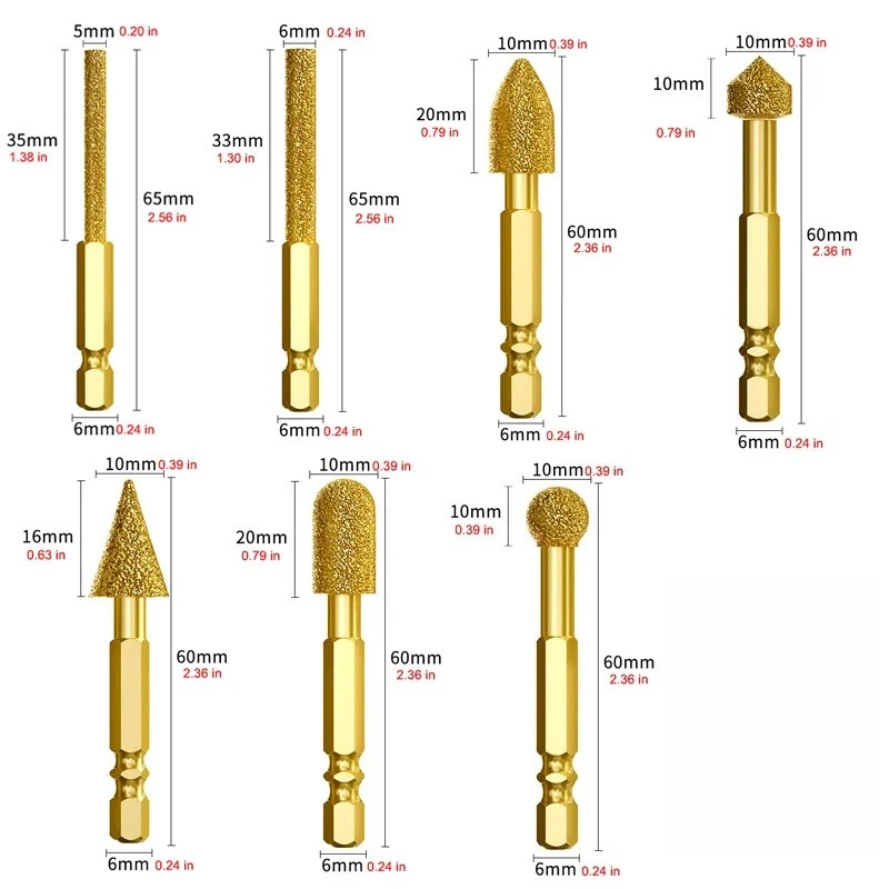 7pcs Diamond Burr Set Rotary Tool Grinding Bits for Metal, Stone, Glass, Jewelry Carving & Polishing, Compatible with Dremel - view 2