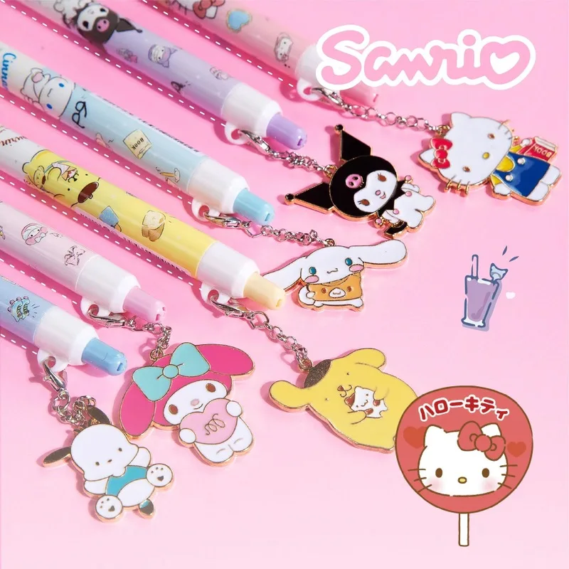 Sanrio Hellokitty Kuromi Melody Cinnamoroll Pendant Neutral Pen Student Cartoon Writing Press Black Neutral Pen Stationery