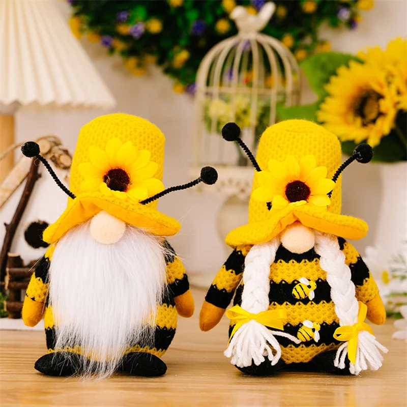 Freeship Bee Gnomes Plush World Bee Day Scandinavian Swedish Spring Decorations Honey Bee Home Decor Faceless Doll Gift