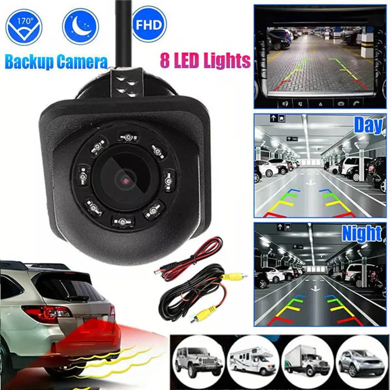[8LED Car Rear View Backup Camera]Wide Angle CMOS Night Vision Video Cable Included For Monitor Reversing Parking SUV Pickup