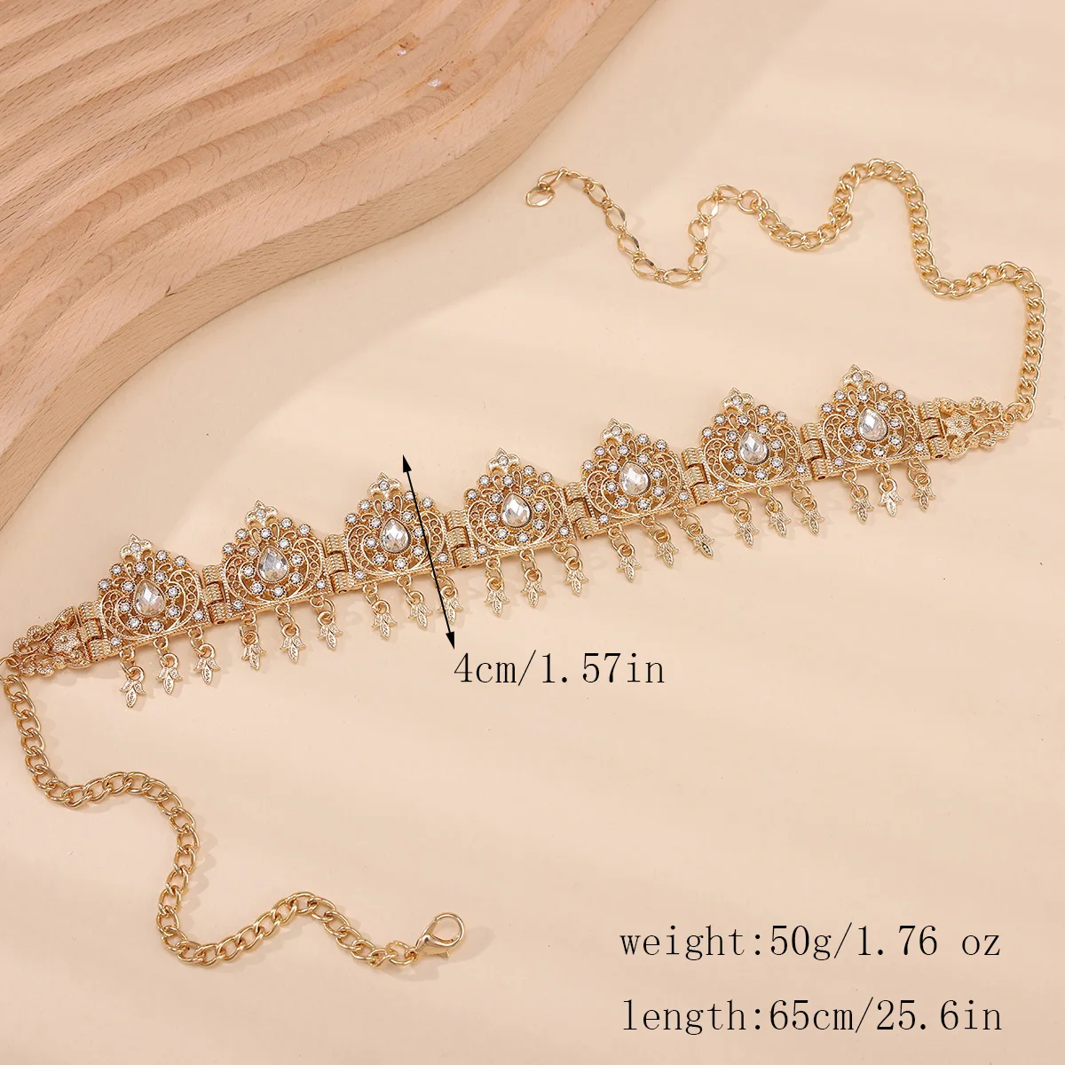 Golden Color Moroccan Women Hair Jewelry Hair Chain Forehead Chain Arabic Bride Wedding Jewelry Elegant Crystal Metal Headbands
