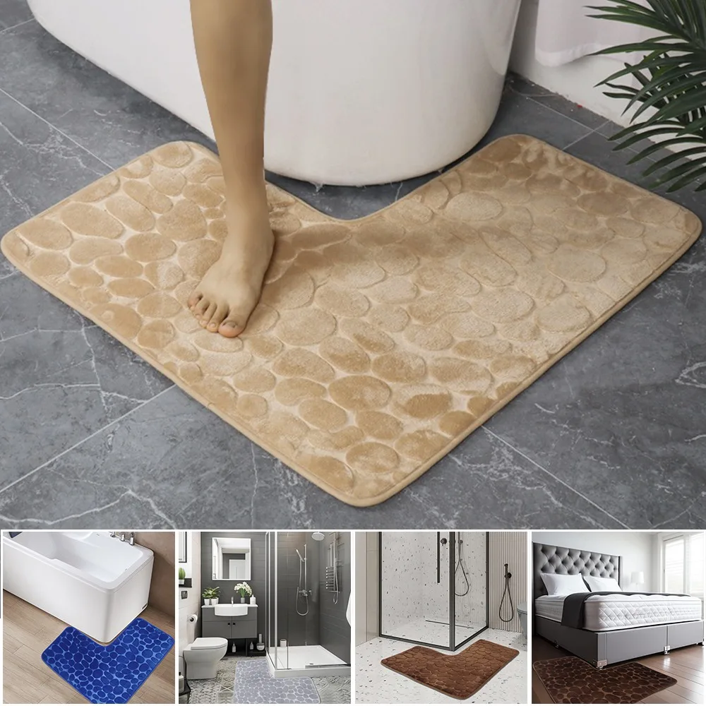 

1pc Cobblestone L-shaped Floor Mat Memory Cotton Bathroom Absorbent Door Mat Almohadilla Para Baño Absorbente De Agua Bath Rug