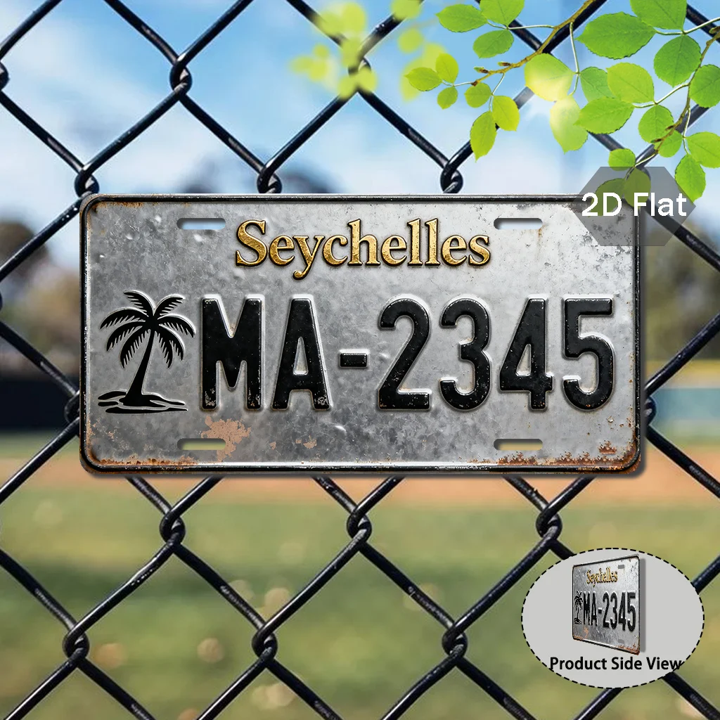 2D Flat, Seychelles License Plate - Vintage Replica Car Sign with MA-2345 Number Wall/Bathroom Decor Suitable for Seychelles