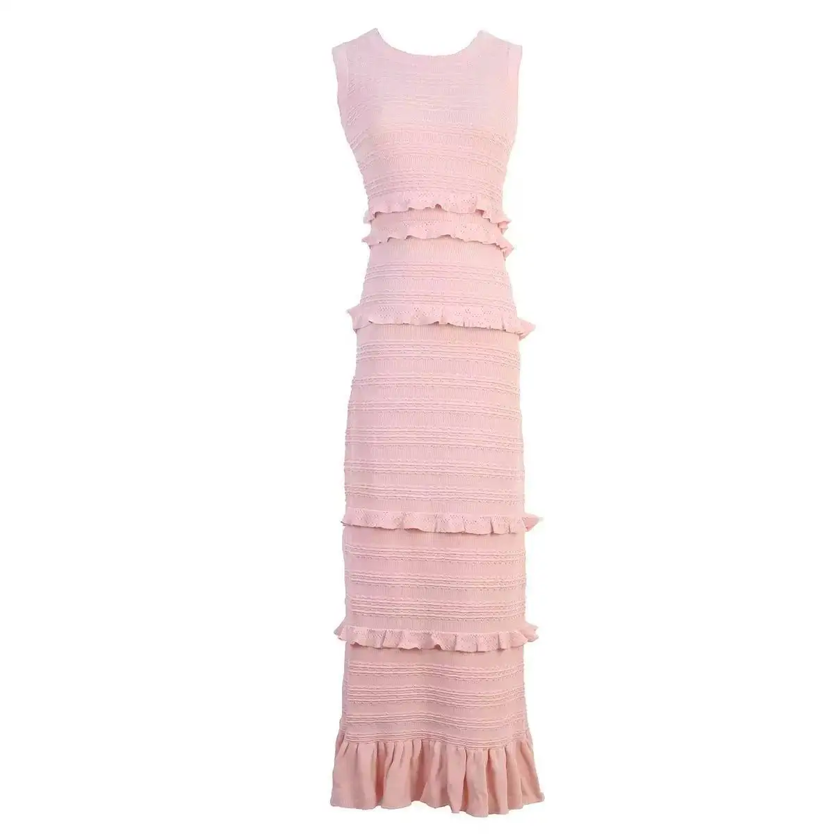 

Новое летнее женское элегантное платье-майка 2026 года без рукавов, с французскими оборками и кружевным дизайном, приталенное, универсальное, вязаное