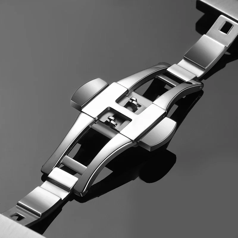 Neway جودة عالية حزام ساعة معدني مشبك 6 مللي متر حزام الساعات الفضة الفولاذ المقاوم للصدأ المشبك فراشة زر الملحقات #5