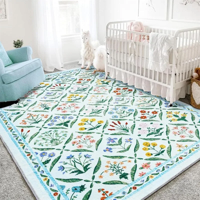 Floral Print Bedroom Carpets Vintage Art Living Room Rugs Large Area Foldable Machine Washable Soft Floor Mats Alfombra Tapis 러그 - Image 2