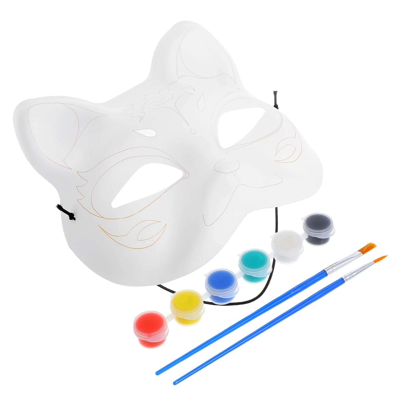 

1 set Blank Diy Kit Unfinished Fox Cat For Painting Halloween Carnival Masquerade Party Decor Japanese Style Cosplay Props Diy