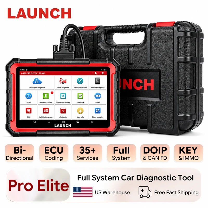 LAUNCH X431 PRO ELITE OBD2 Scanner Full System Car Diagnostic Tool Bidirectional Active Test CAN FD DoIP ECU Coding VAG Guided 31+ Resets FCA AutoAuth