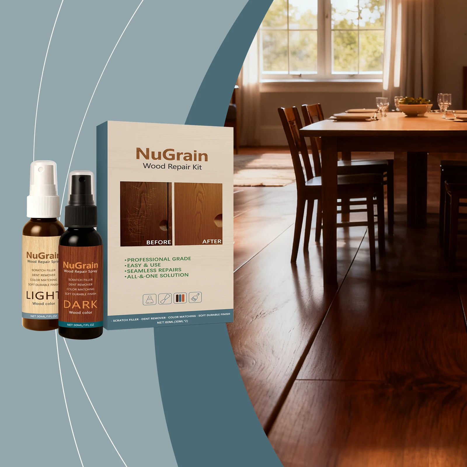 

Home Wood Floor Care Spray - Gentle Surface Cleaning, Daily Maintenance & Refreshing for Indoor Wooden Floors