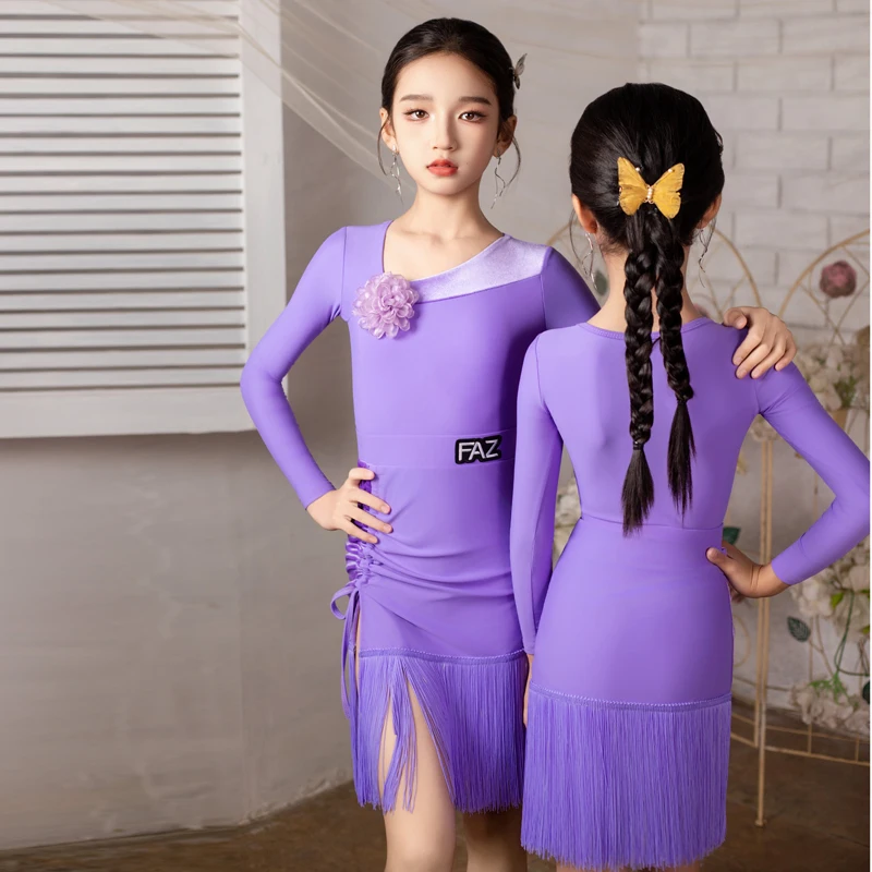 Fringe Salsa Latin Dance Dress Girls Latin Dance Costume Kids Tassel Dance Skirt Dancing Dress Child Rumba Tango Ballroom Dress view 5