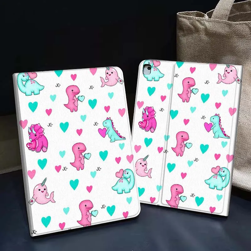 

Cartoon Dino Heart Pattern For iPad Pro Air 5th 6th 7th 13 M3 M4 M5 12.9 13.3 inch 2018 2022 2024 2025 Tablet Case