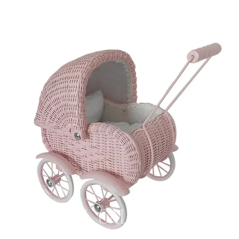 Nordic Rattan Hand-Pushed Walker Baby Hand-Held Walking Four-Wheel Toy Room Decoration Photo Props image 4